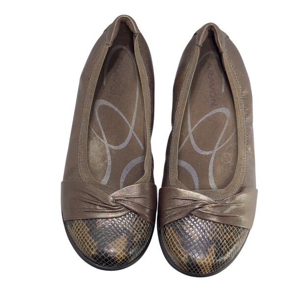 ARAVON Womens Brown Metallic Leather Flats Snake Print Toe Cap Cushioned Size 8M - Picture 11 of 11
